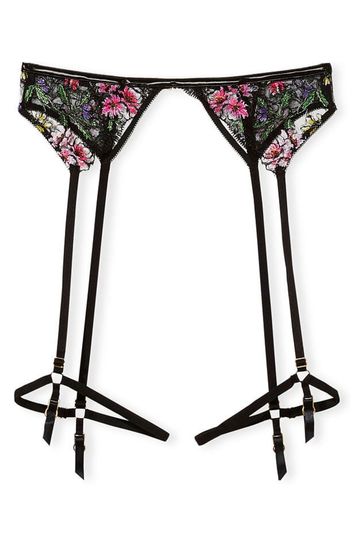 Buy Victoria s Secret Black Floral Embroidered Garter Belt from