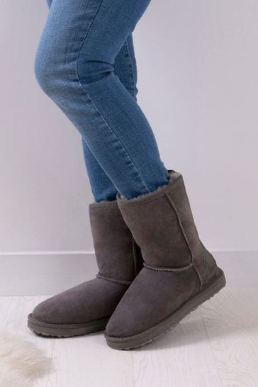 Just Sheepskin Grey Ladies Short Classic Sheepskin Boots