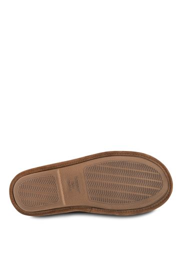 Totes Brown Isotoner Mens Real Suede Mule Slippers