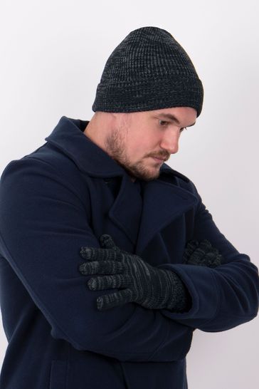 Totes Blue Mens Knitted Hat and Glove Set