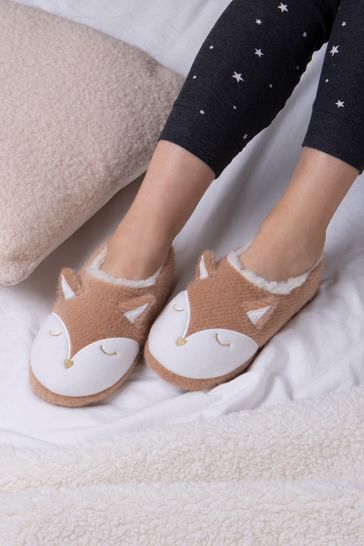 Totes Brown Fox Ladies Novelty Full Back Slippers