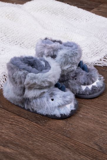 Totes Blue Dino Children Bootie Slippers