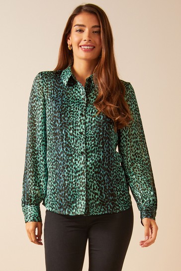 Friends Like These Green Animal Print Glitter Chiffon Shirt