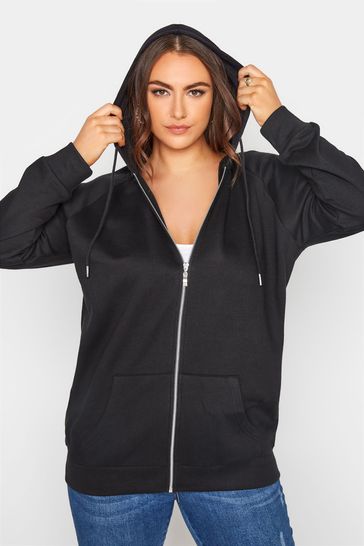 Yours Curve Black Zip Through Hoodie