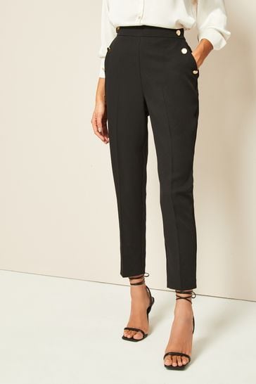 Friends Like These Black Button Waist Tailored Tapered Trousers