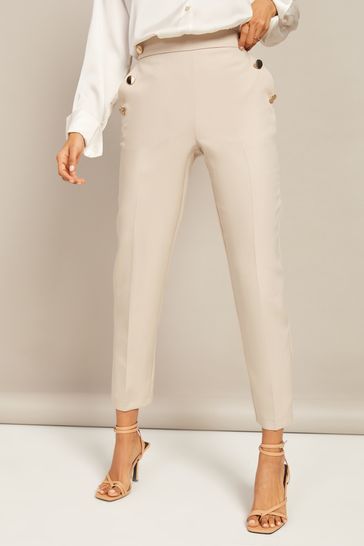 Friends Like These Camel Button Waist Tailored Tapered Trousers