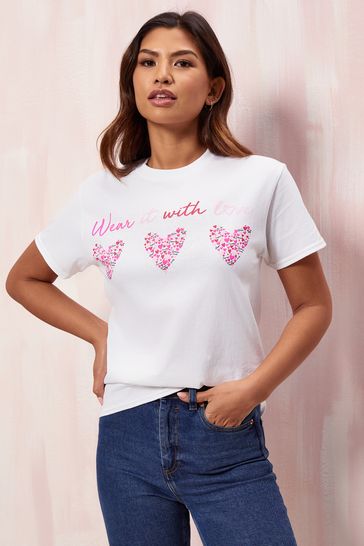 Wear it with Love White Hearts Boyfriend T-Shirt - Women