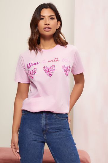 Wear it with Love Pink Hearts Boyfriend T-Shirt - Women
