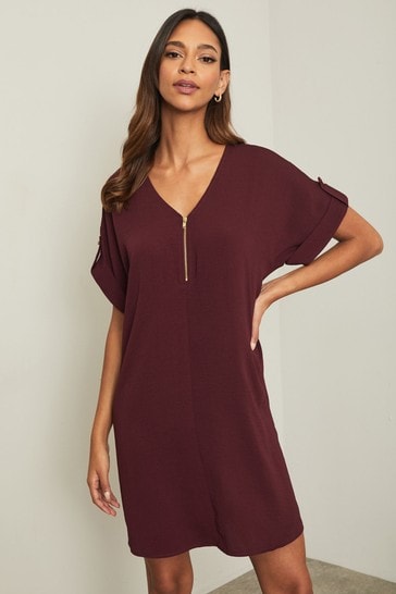 Lipsy Berry Red Regular Utility Zip Front Shift Dress