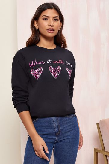 Wear it with Love Black Hearts Sweatshirt - Women's