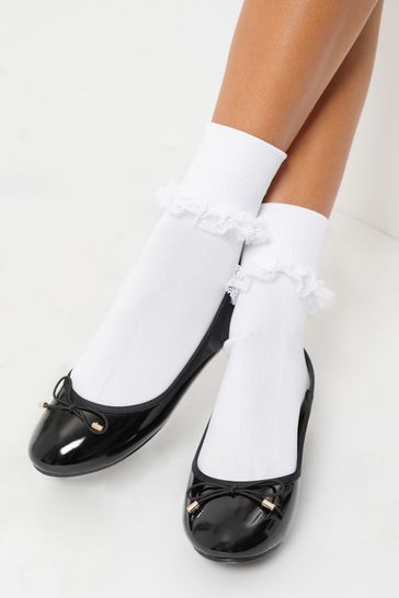 Lipsy Black Patent Metal Bow School Ballerina Flat Shoe(Older)