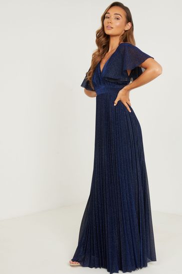 Buy Quiz Blue Pleated Wrap Maxi Dress with Angelic Sleeves from