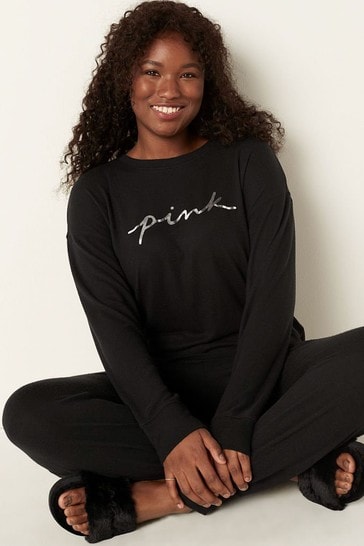 Buy Victoria s Secret PINK Black Cosy Long Sleeve Pyjama Top from