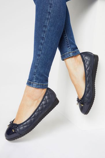 Friends Like These Navy Wide Fit Quilted Metal Bow Ballerina