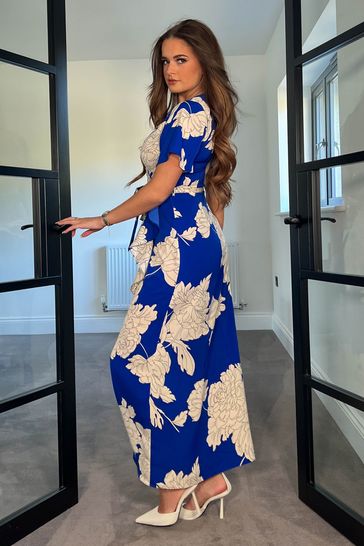 Buy Girl In Mind Cobalt Blue Floral Farren Wrap Maxi Dress from