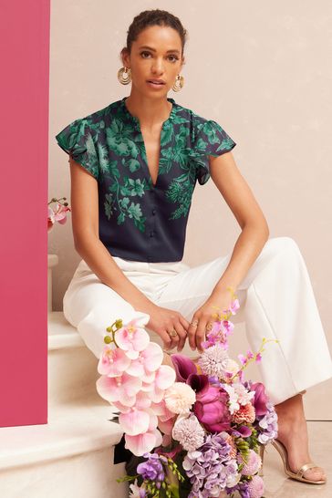 v neck flutter sleeve top