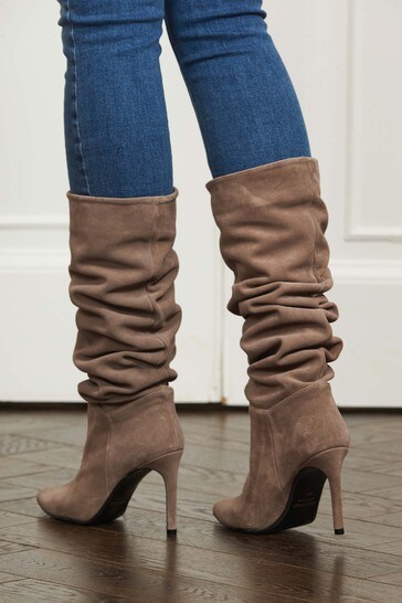 Buy Sosandar Nude Suede Heeled Slouch High Leg Boot from Next