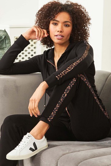 Black joggers hotsell with leopard stripe