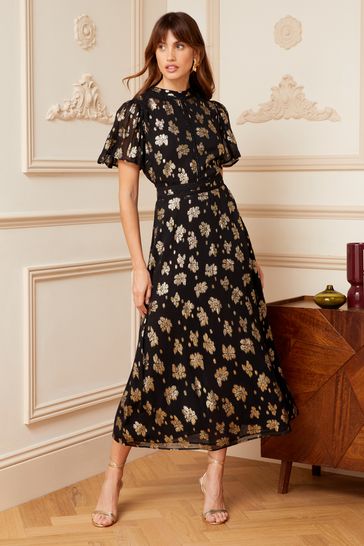 High neck flutter sleeve dress store