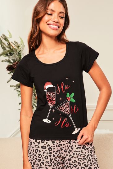 Buy Lipsy Black Prosecco Christmas Short Sleeve Pyjamas from Next