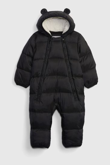 Gap Black Herringbone Puffer Water Resistant Baby Snowsuit
