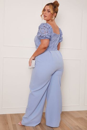 Buy Chi Chi London Blue Plus Size Puff Sleeve Floral Jumpsuit from