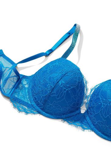 Buy Victoria's Secret Enamel Blue Lace Shine Strap Plunge Push Up Bra from  Next Switzerland