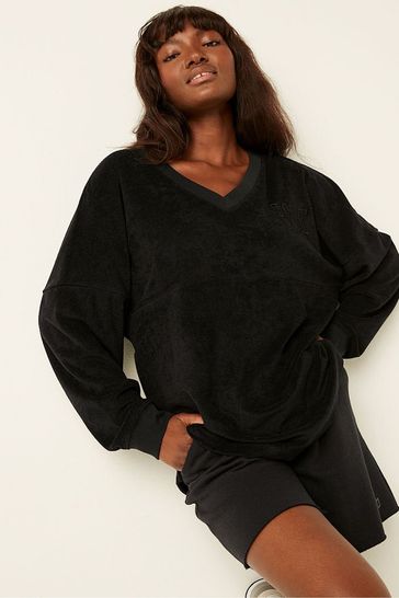 Buy Victoria s Secret PINK Pure Black Varsity Terry V Neck