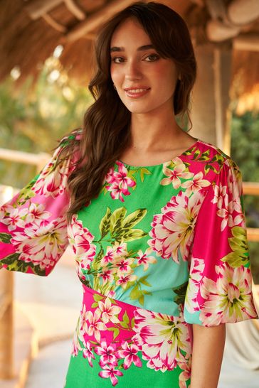 Buy Love \u0026 Roses Tie Sleeve Midi Dress 