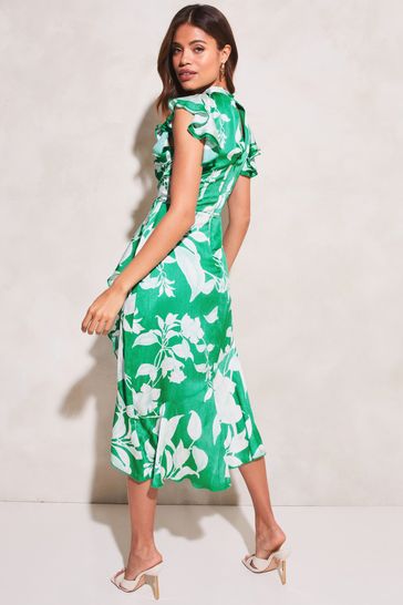 Buy Lipsy Green Printed Printed Keyhole Ruffle Fit and Flare Midi