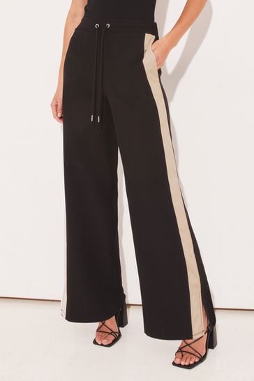 Black wide leg trousers with side stripe online