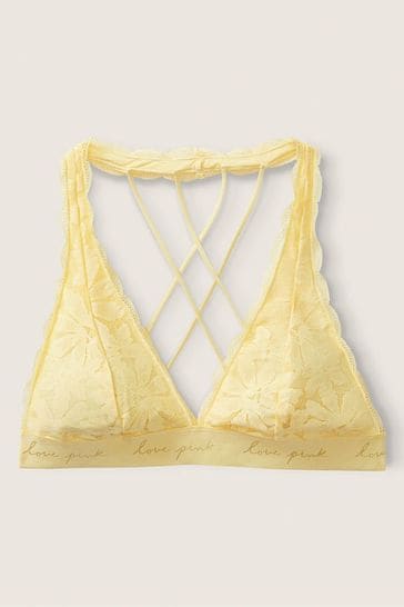 Buy Victoria's Secret PINK Pale Yellow Lace Strappy Back Halterneck  Bralette from Next Luxembourg