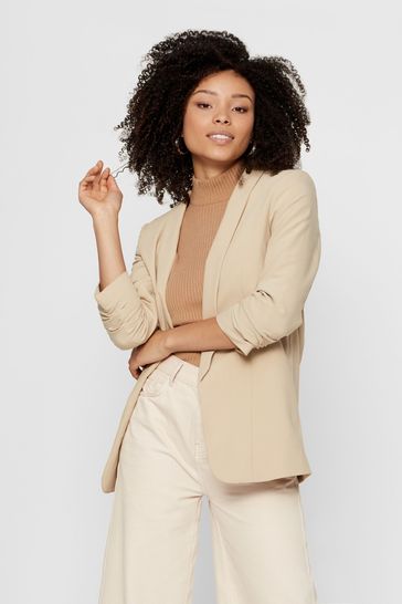 Pieces Cream Relaxed Ruched Sleeve Workwear Blazer