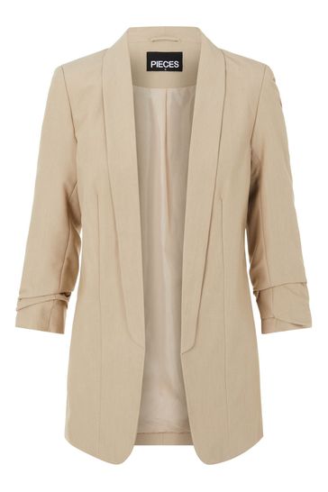 Beige ruched sleeve blazer sales