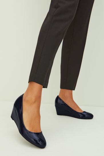 Friends Like These Navy Regular Fit Patent Wedge Court