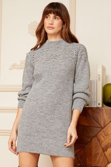 High neck knitted dress shop