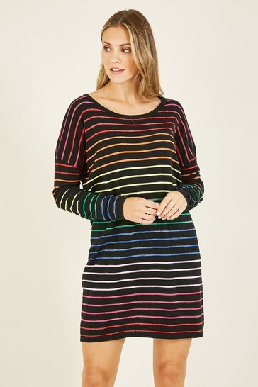 Yumi Black Multi Stripe Knitted Tunic