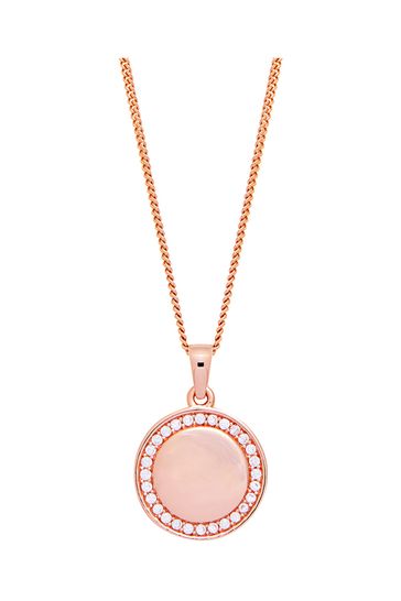 Simply Silver Pink 925 14ct Rose Gold Plated with Cubic Zirconia Engravable Round Necklace