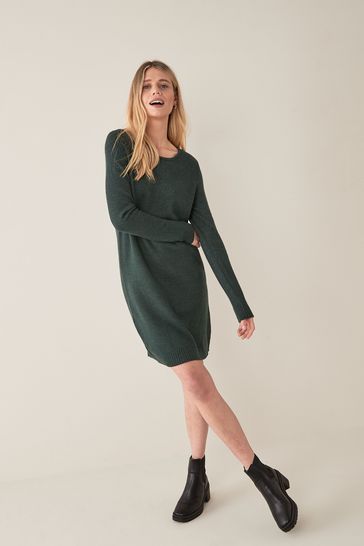 VILA Green Long Sleeved Round Neck Jumper Dress