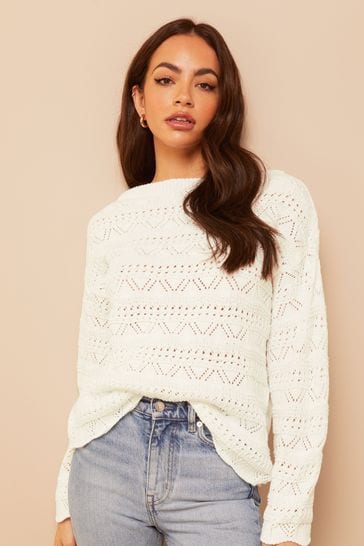 Friends Like These Ivory Knitted Slash Neck Jumper