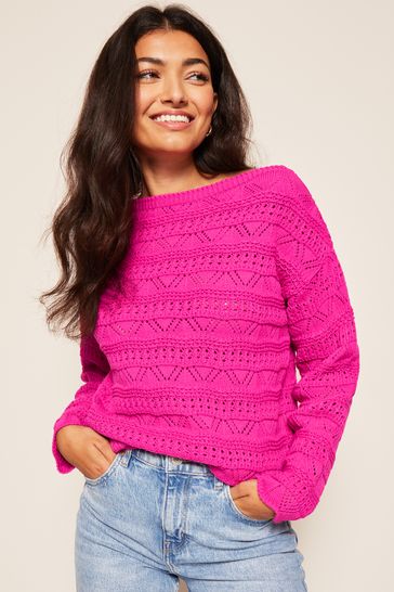 Friends Like These Pink Knitted Slash Neck Jumper