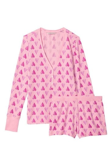Buy Victoria s Secret Flora Pink Hearts Thermal Short Pyjamas from