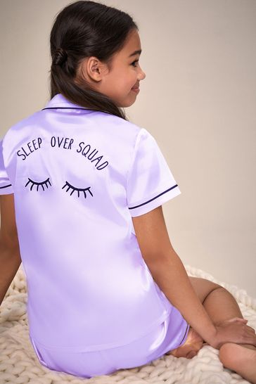 Lipsy Lilac Purple Eyelash Satin Pyjama Set