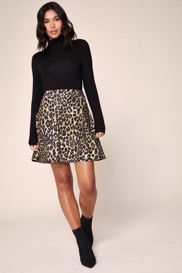Lipsy Leopard Skater Skirt