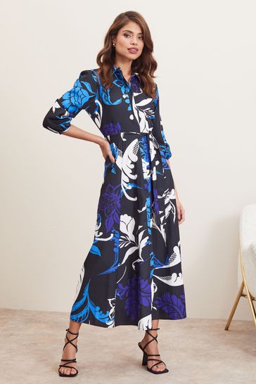 Lipsy Blue Stencil Regular Maxi Shirt Dress