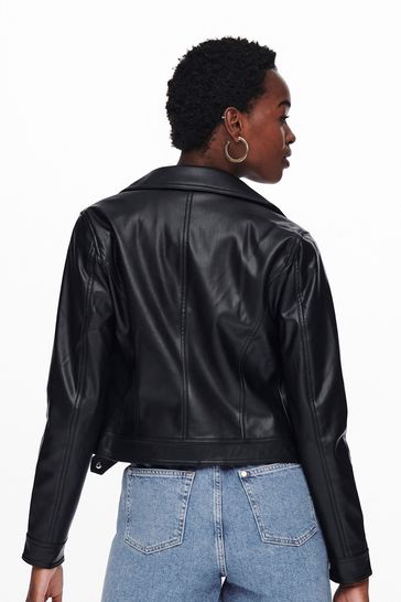 Buy Only Black Faux Leather Biker Jacket from Next Luxembourg