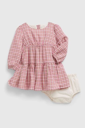 Gap Pink Plaid Long Sleeve Round Neck Baby Dress Set