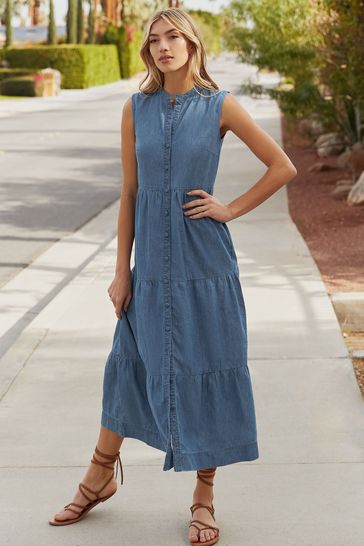 Through Sleeveless Smock Midi Dress 