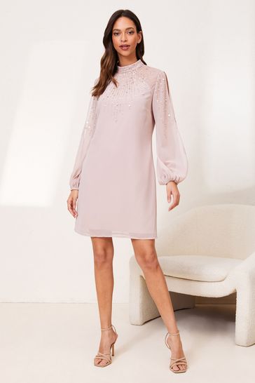 Lipsy embroidered long sleeve shift dress outlet