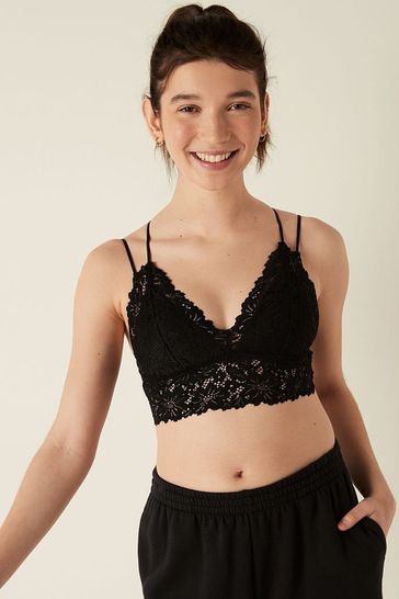 Buy Victoria's Secret PINK Pure Black Lace Strappy Back Longline Bralette  from Next Luxembourg